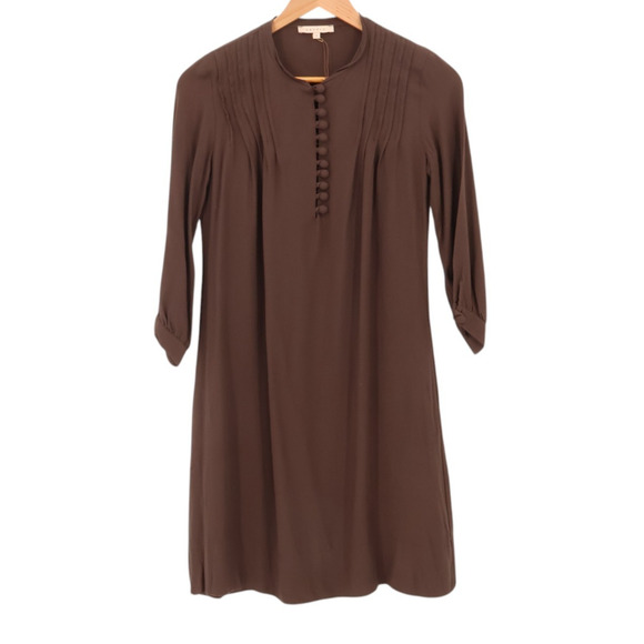 Sandro Paris Brown Shift Dress‎ Minimalist Quiet Luxury Lagenlook Size 1 / Small - Picture 1 of 8